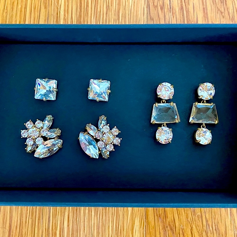 J. Crew Crystal Cluster Earring Set NWT